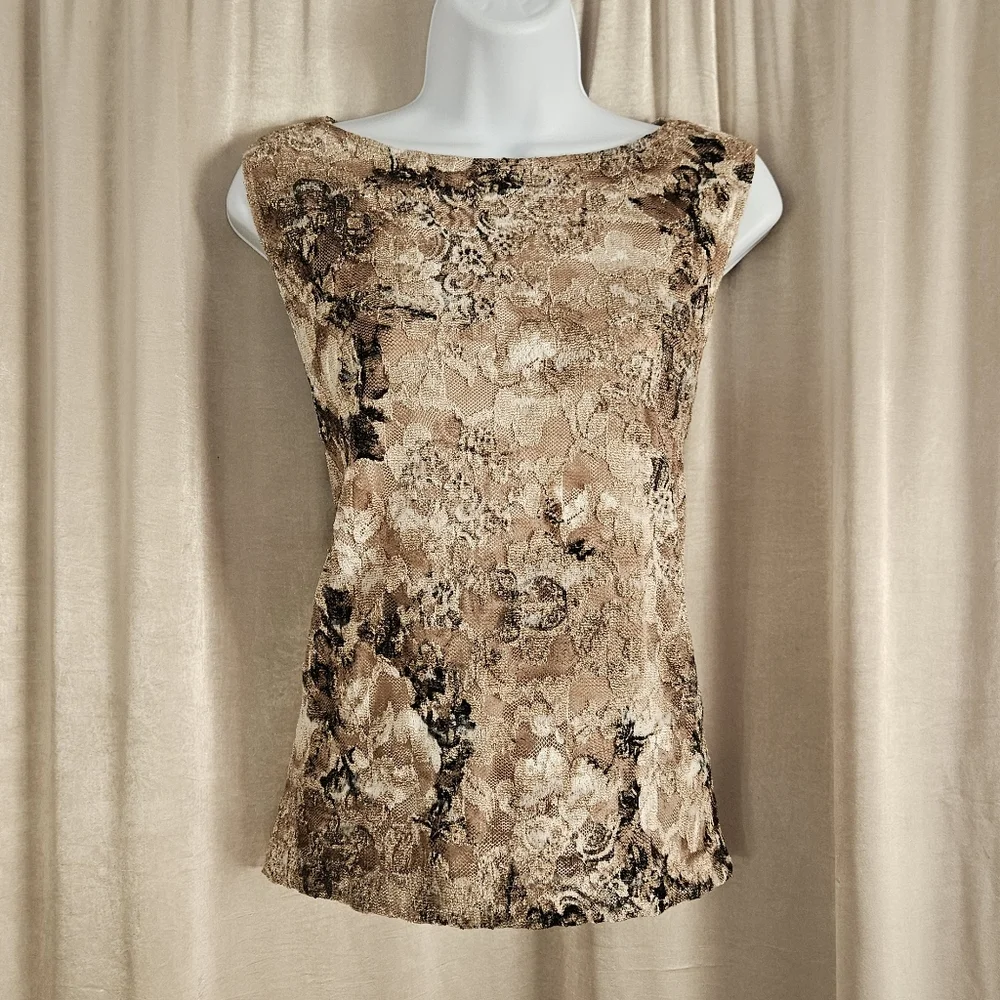 NWOT Chicos tn & black floral lace shell blouse top Womens Large - Picture 7 of 7